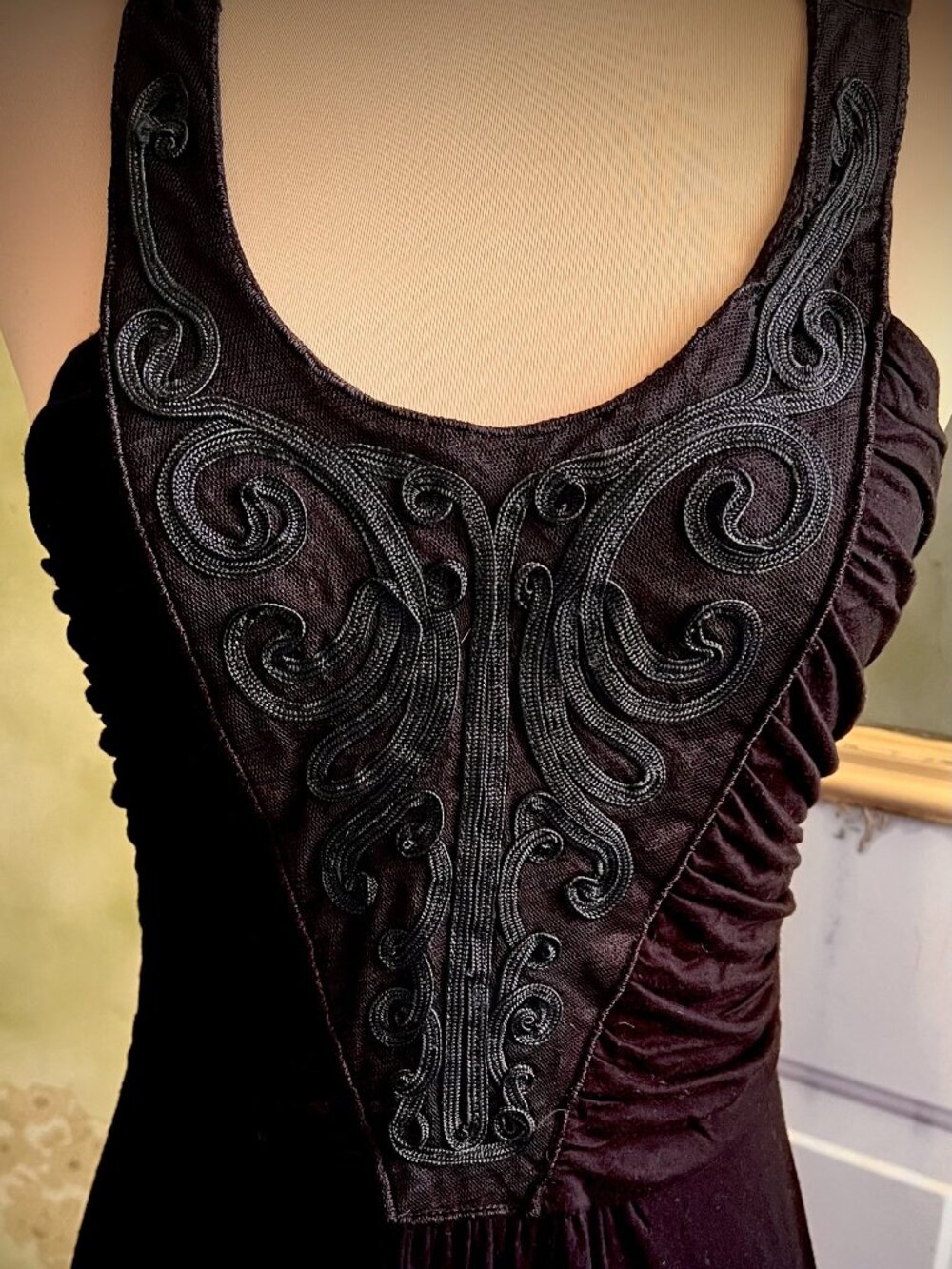 Free People Black Embroidered Ruched Fit & Flare Dress Size 2